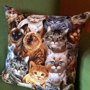 You Can Never Have Too Many Cats! Handmade 16" Throw Pillow Zip Cover